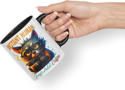 Vixar Instant Human Just Add Coffee Funny Dog Mug – Coloured Ceramic Mug Cup Gift, 11oz (Black)