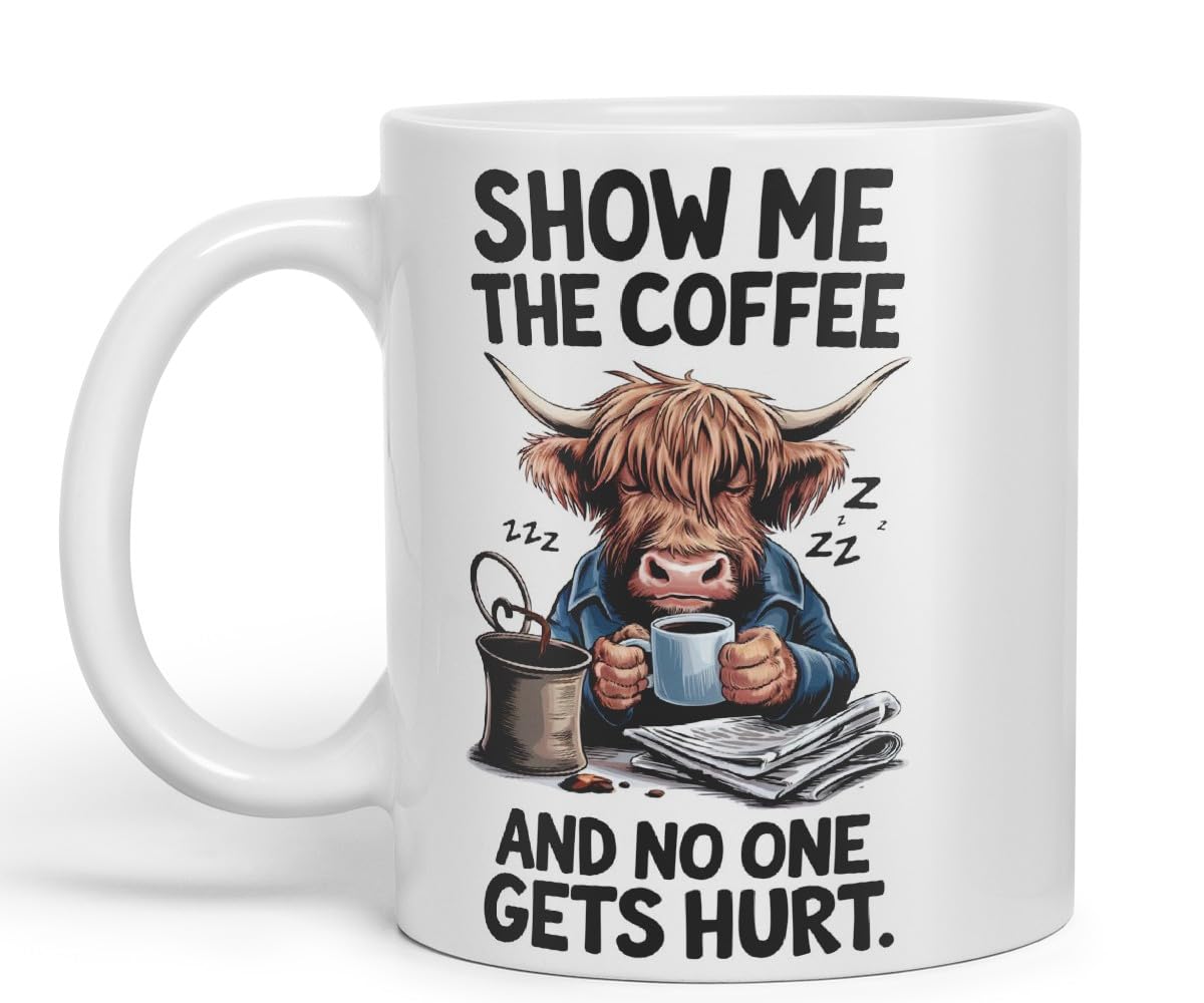 Vixar Show Me The Coffee and No One Gets Hurt – Coloured Ceramic Mug Cup Gift, 11oz (Black)