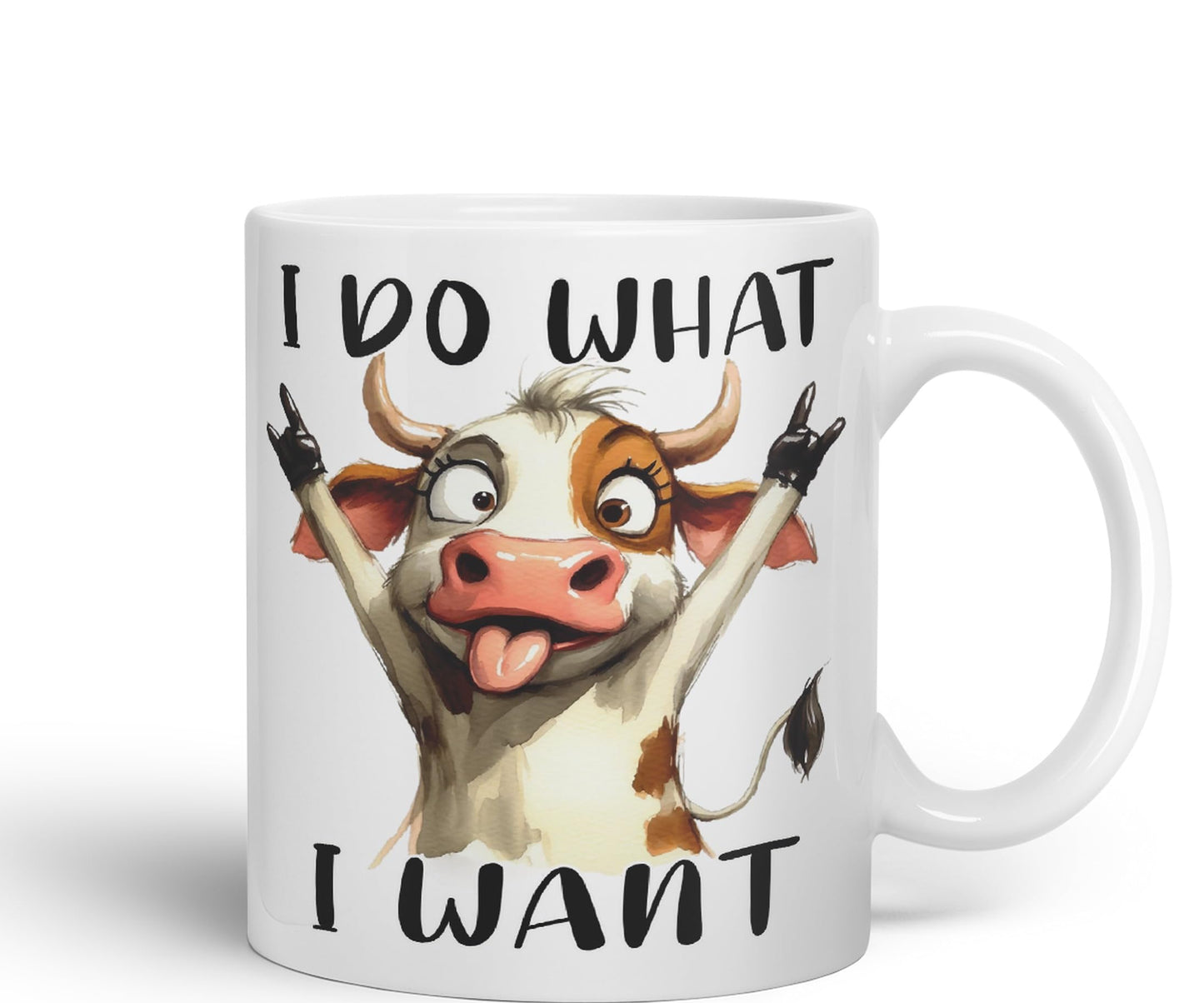 I Do What, I Want Cow Joke sarkasm Sarcastic Ceramic Coloured Mug Cup for Tea Coffee Hot Brew 330ml 11Oz Gift