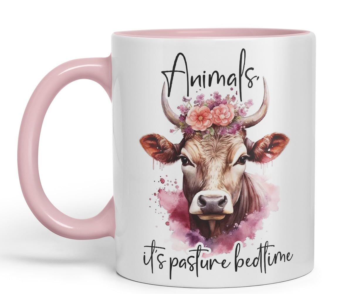 Vixar Animals It’s Pasture Bedtime – Coloured Ceramic Mug Cup Gift, 11oz (Black)