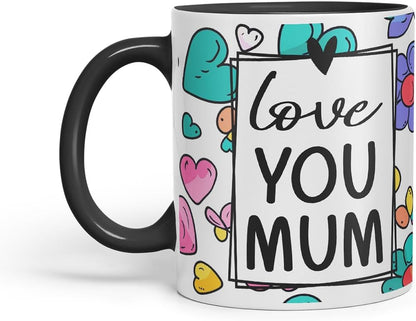 Vixar Love You Mum Colourful Flowers Mug – Coloured Ceramic Mug Cup Gift, 11oz (Black)