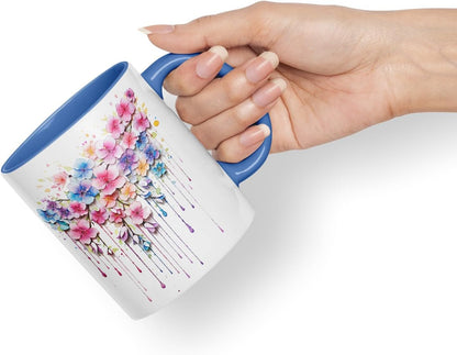 Vixar Cherry Blossom Sakura Mug Coloured Ceramic Mug Cup Gift, 11oz (C Blue)