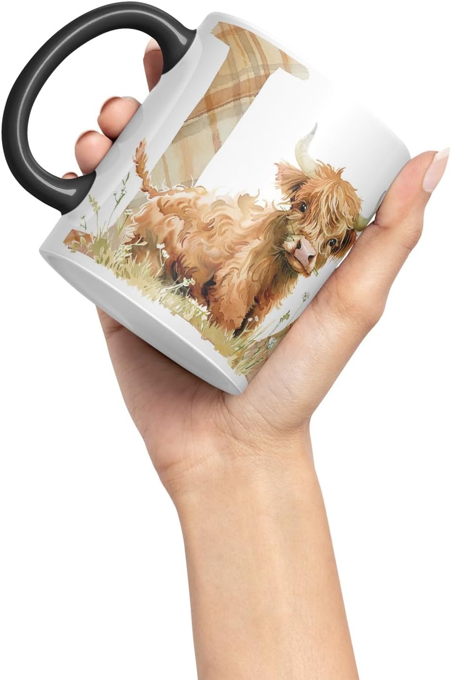 Vixar Highland Cow Alphabet Monogram Coloured Ceramic Cup Mug – Letter L – Rustic Farmhouse Animal Letter Gift – 11oz (Black)