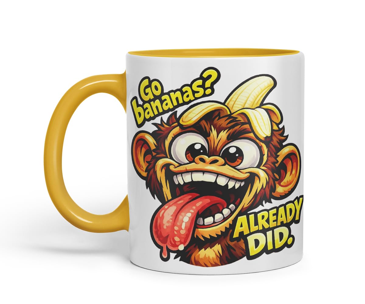 Vixar Go Bananas Already Did Funny Monkey Mug – Coloured Ceramic Mug Cup Gift, 11oz (Black)
