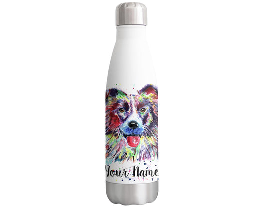 Vixar Border Collie Personalised Custom Bottle with your Text/name Dog pet Watercolour Farm animals Bottle double Wall insulated Stainless steel sport Drinks 500ml