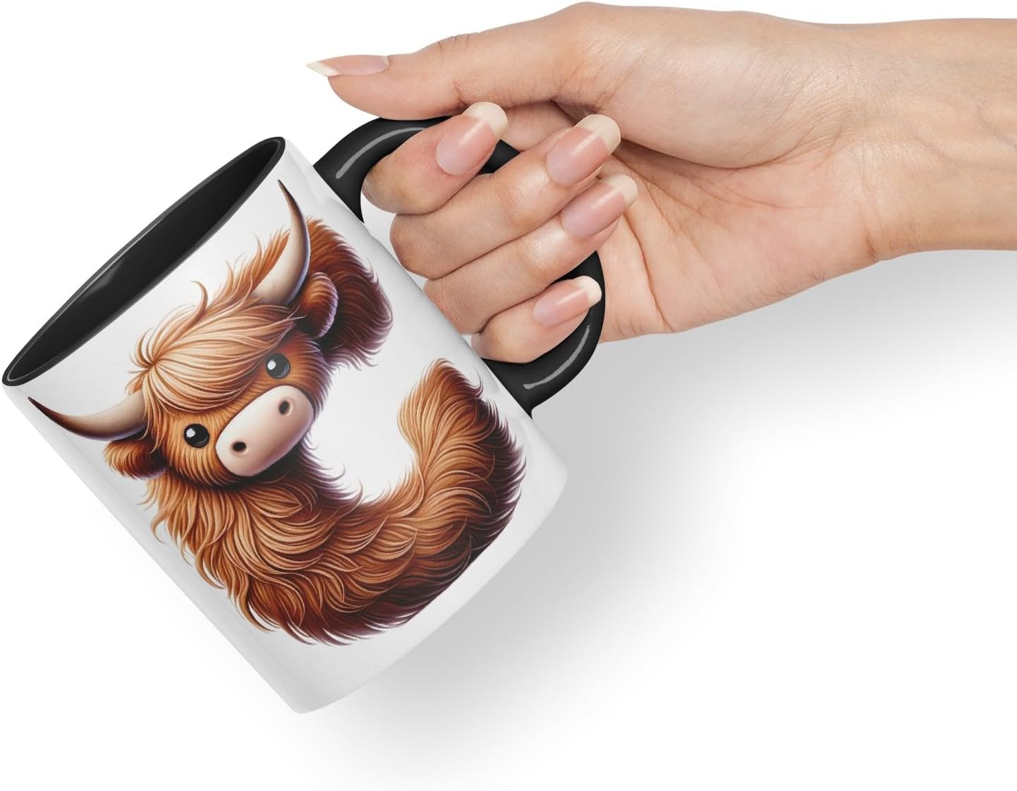 Highland Cow Alphabet Monogram Coloured Ceramic Cup Mug Letter C Rustic Farmhouse Animal Letter Gift V2 11oz (Black)
