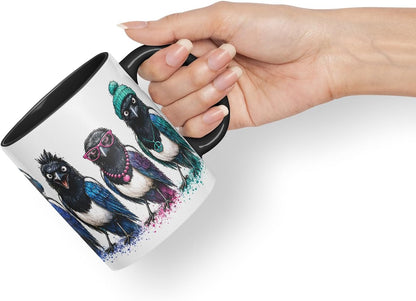 Vixar Magpie Bird Mug – Cute Magpie Bird Coloured Ceramic Mug Cup Gift, 11oz (Black)