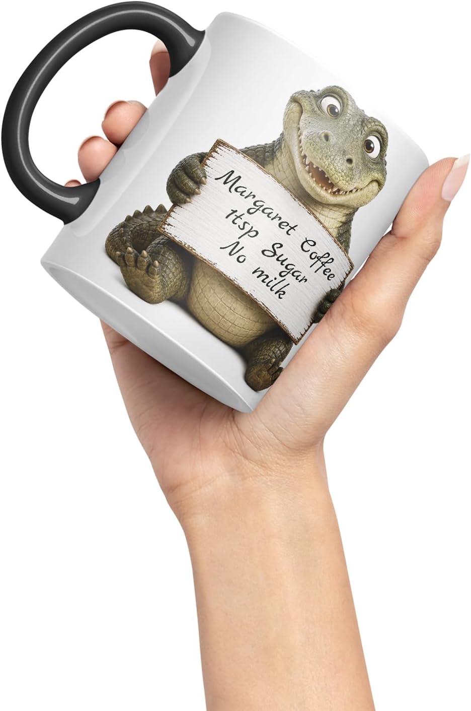 Vixar Personalised Crocodile Mug with Name or Custom Message – Cute Animal Coloured Ceramic Mug Cup Gift, 11oz (Black)