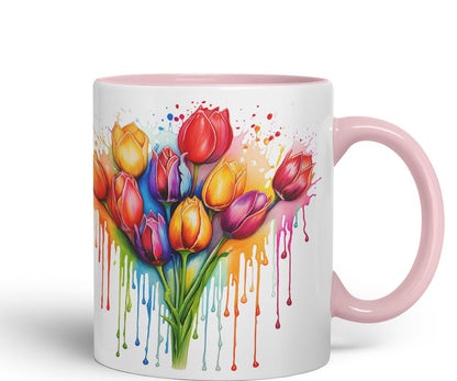 Vixar Tulip Spring Garden Mug Coloured Ceramic Mug Cup Gift, 11oz (Light Green)