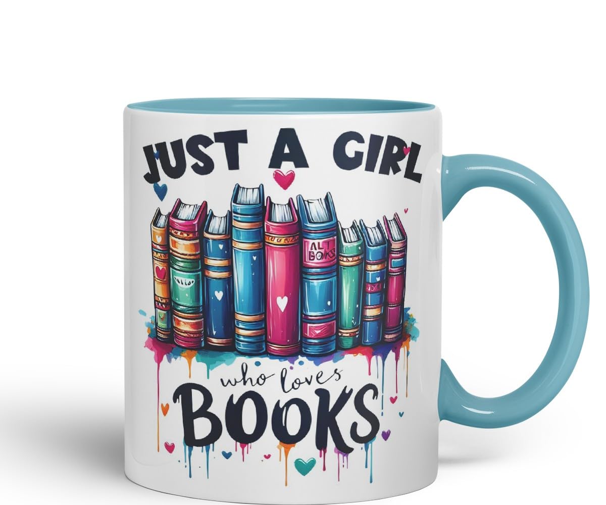 Vixar Just A Girl Who Loves Books Coloured Ceramic Mug Cup Gift, 11oz (Black)