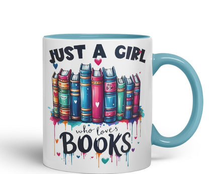 Vixar Just A Girl Who Loves Books Coloured Ceramic Mug Cup Gift, 11oz (Black)