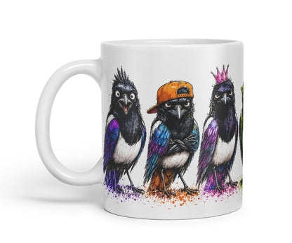 Vixar Magpie Bird Mug – Cute Magpie Bird Coloured Ceramic Mug Cup Gift, 11oz (Black)