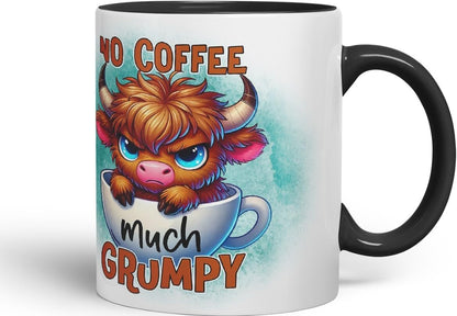 Vixar No Coffee Much Grumpy Highland Cow Coloured Ceramic Mug Cup Gift for Coffee Lovers 11oz (Black)
