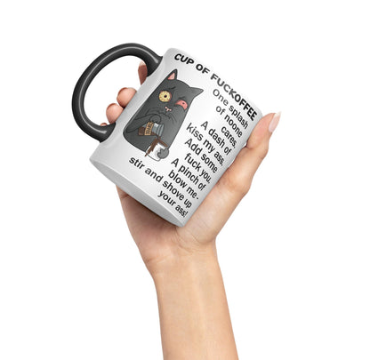Cup of Fuckoffee, one Splash on Noone Cares cat Sarcastic Joke Ceramic Coloured Mug Cup for Tea Coffee Hot Brew 330ml 11Oz