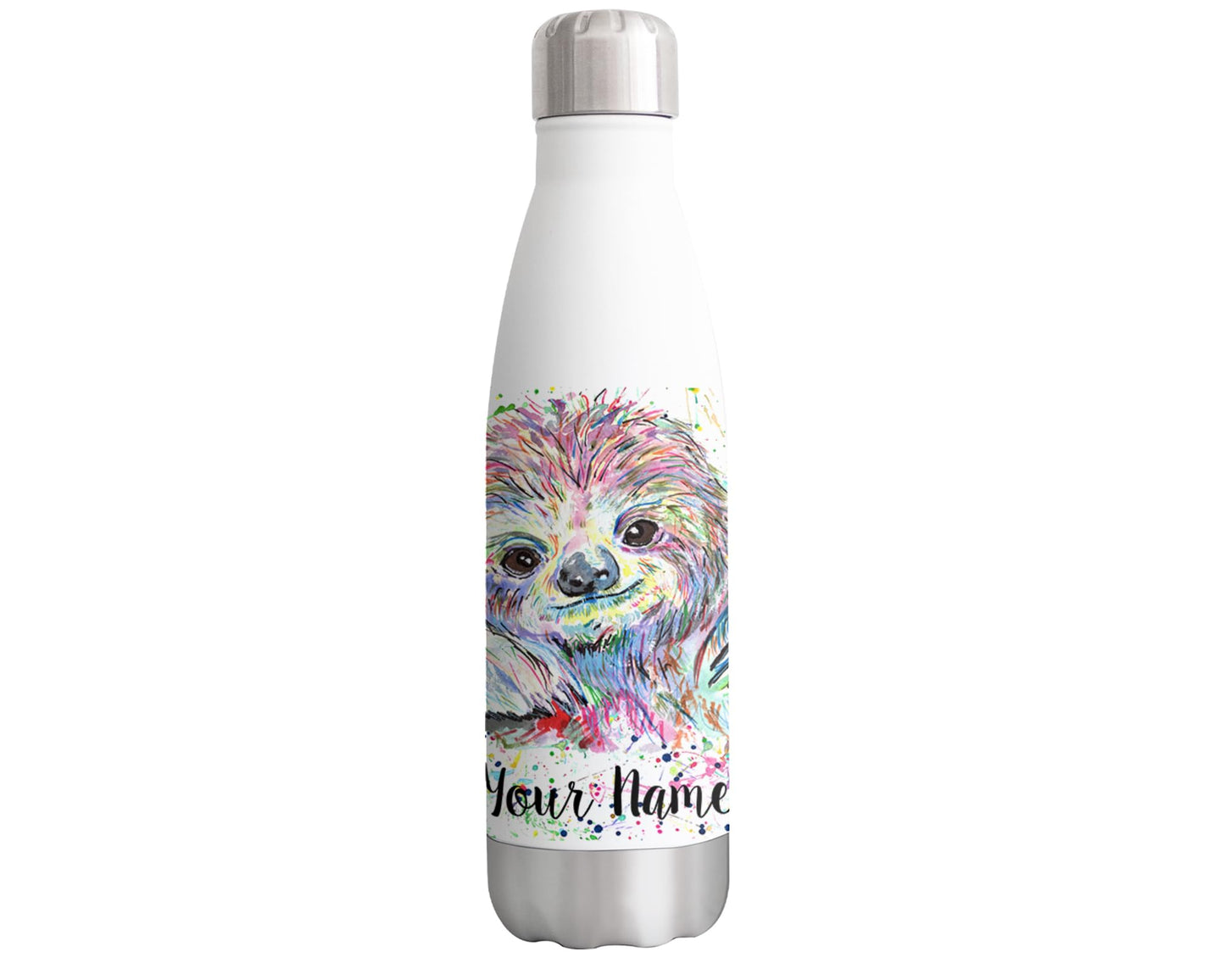 Vixar Sloth Personalised Custom Bottle with your Text/name lazy animals Watercolour Bottle Double Wall Insulated Stainless Steel Sport Drinks 500ml