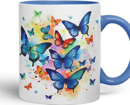 Vixar Ceramic Mug “Blue Butterflies” – Coloured Coffee & Tea Mug Cup 11oz 330ml (Cambridge Blue)