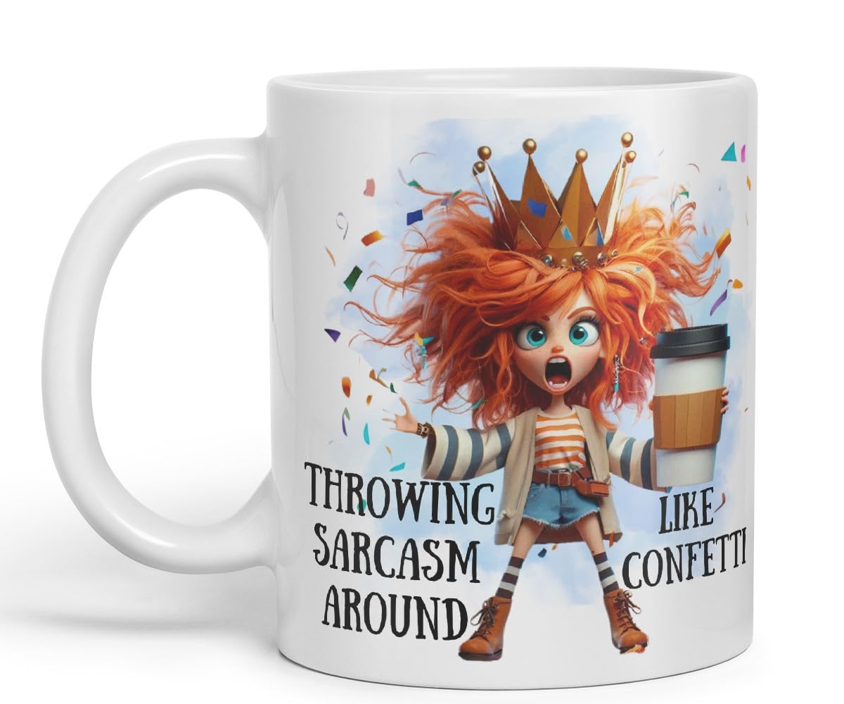 Vixar Throwing Sarcasm Like Confetti Sarcastic Girl Coloured Ceramic Mug Cup Gift 11oz (Black)
