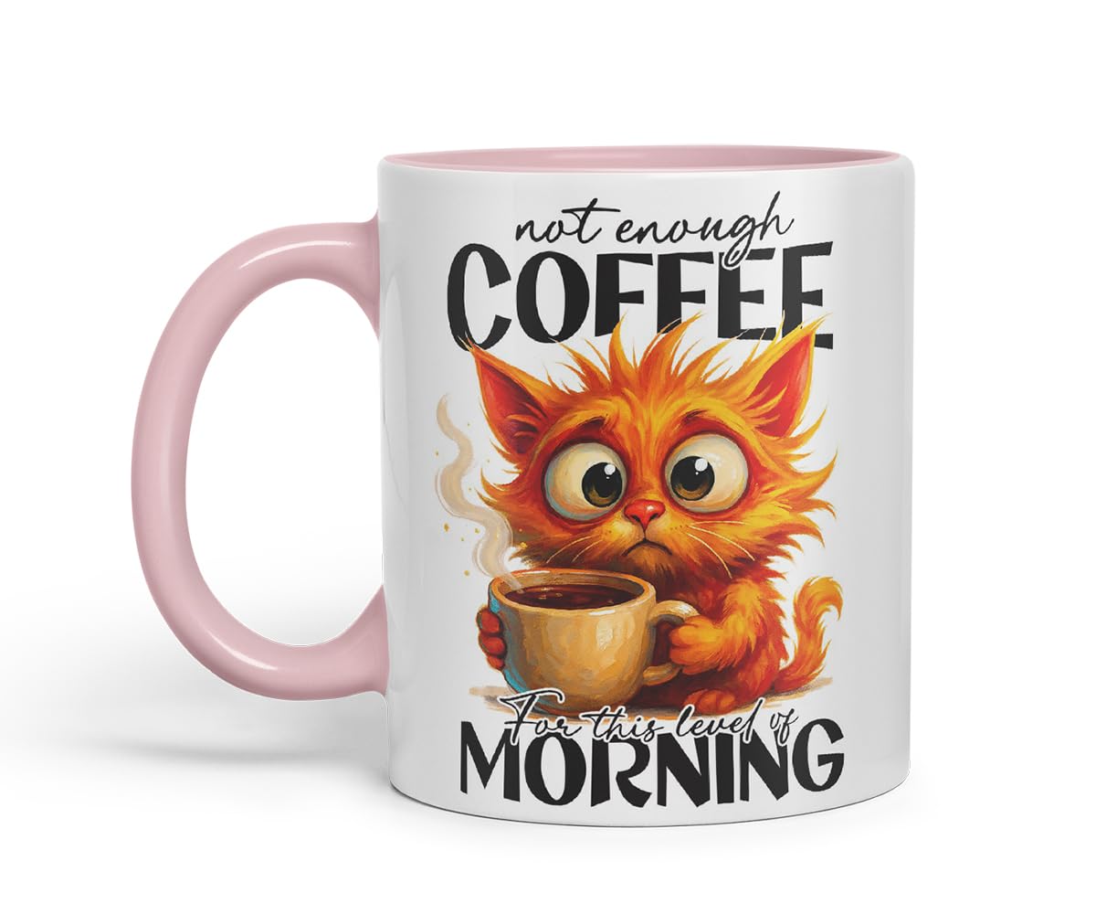 Vixar Not Enough Coffee for This Level of Morning Funny Cat Mug – Coloured Ceramic Mug Cup Gift, 11oz (Black)