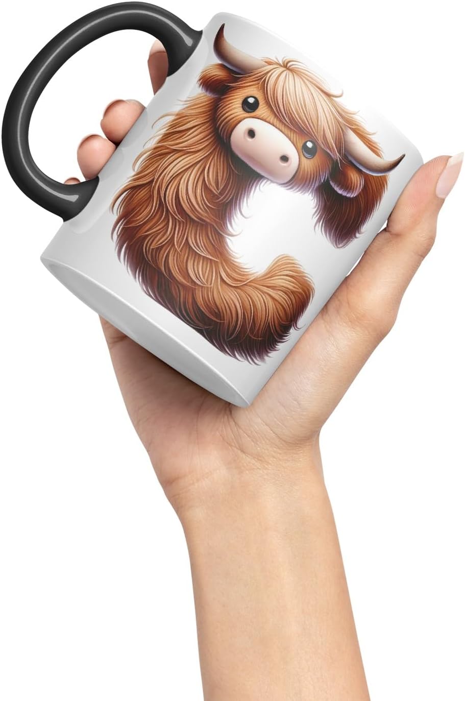 Highland Cow Alphabet Monogram Coloured Ceramic Cup Mug Letter C Rustic Farmhouse Animal Letter Gift V2 11oz (Black)