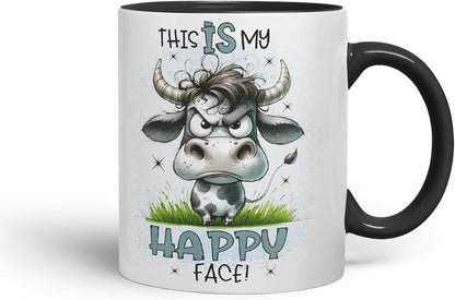 Vixar This is My Happy Face Funny Cow – Coloured Ceramic Mug Cup Gift, 11oz (Black)