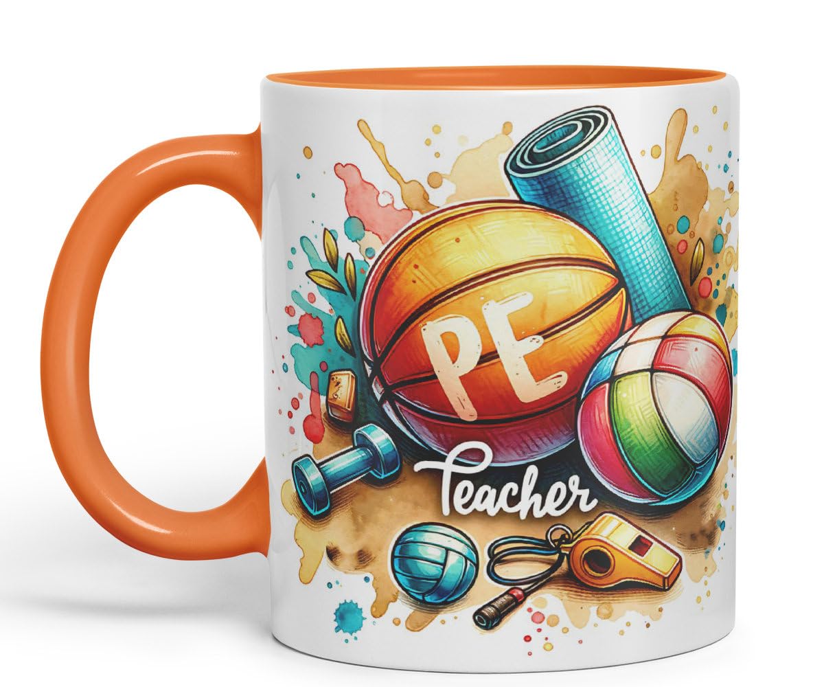 Vixar PE Teacher Mug Thank You, End of School Gift Ceramic Coloured Mug Cup for Tea Coffee Hot Brew 330ml 11Oz Gift