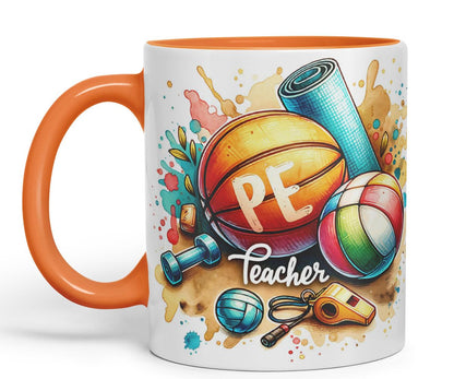 Vixar PE Teacher Mug Thank You, End of School Gift Ceramic Coloured Mug Cup for Tea Coffee Hot Brew 330ml 11Oz Gift