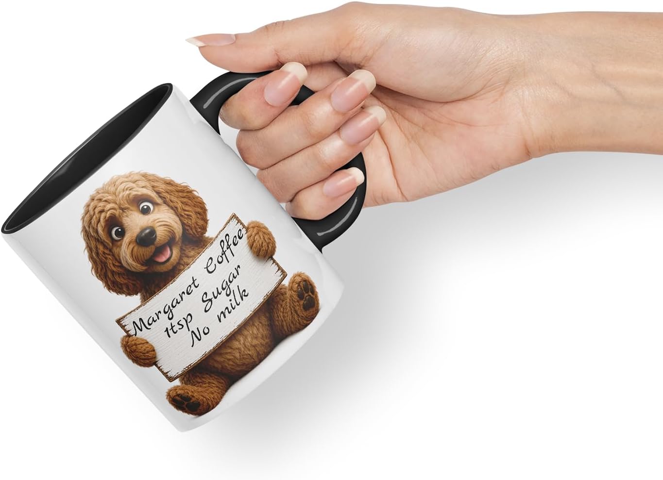 Vixar Personalised Cockapoo Dog Mug with Name or Custom Message – Cute Animal Coloured Ceramic Mug Cup Gift, 11oz (Black)