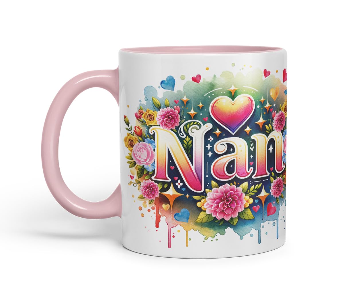 Vixar Nan Floral Watercolour Mug – Coloured Ceramic Mug Cup Gift, 11oz (Black)