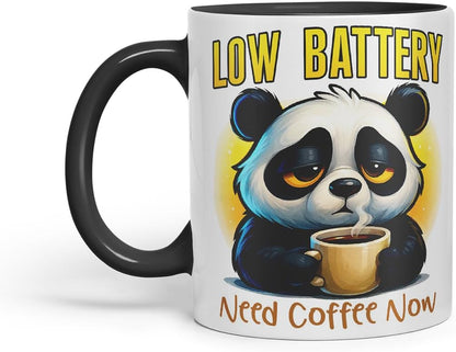 Vixar Low Battery Need Coffee Now Funny Panda Mug – Coloured Ceramic Mug Cup Gift, 11oz (Black)