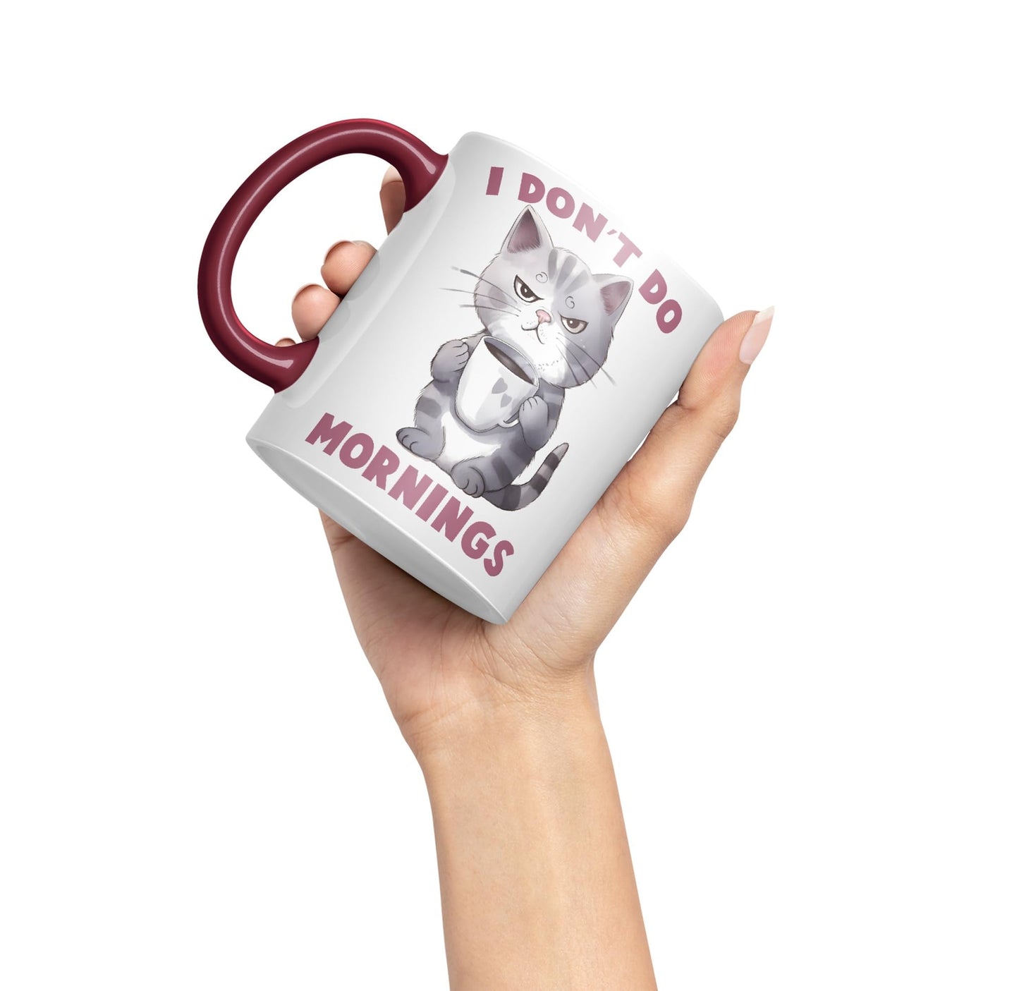 Vixar I Don't Do Mornings Cats Sarcastic Joke Ceramic Coloured Mug Cup for Tea Coffee Hot Brew 330ml 11oz
