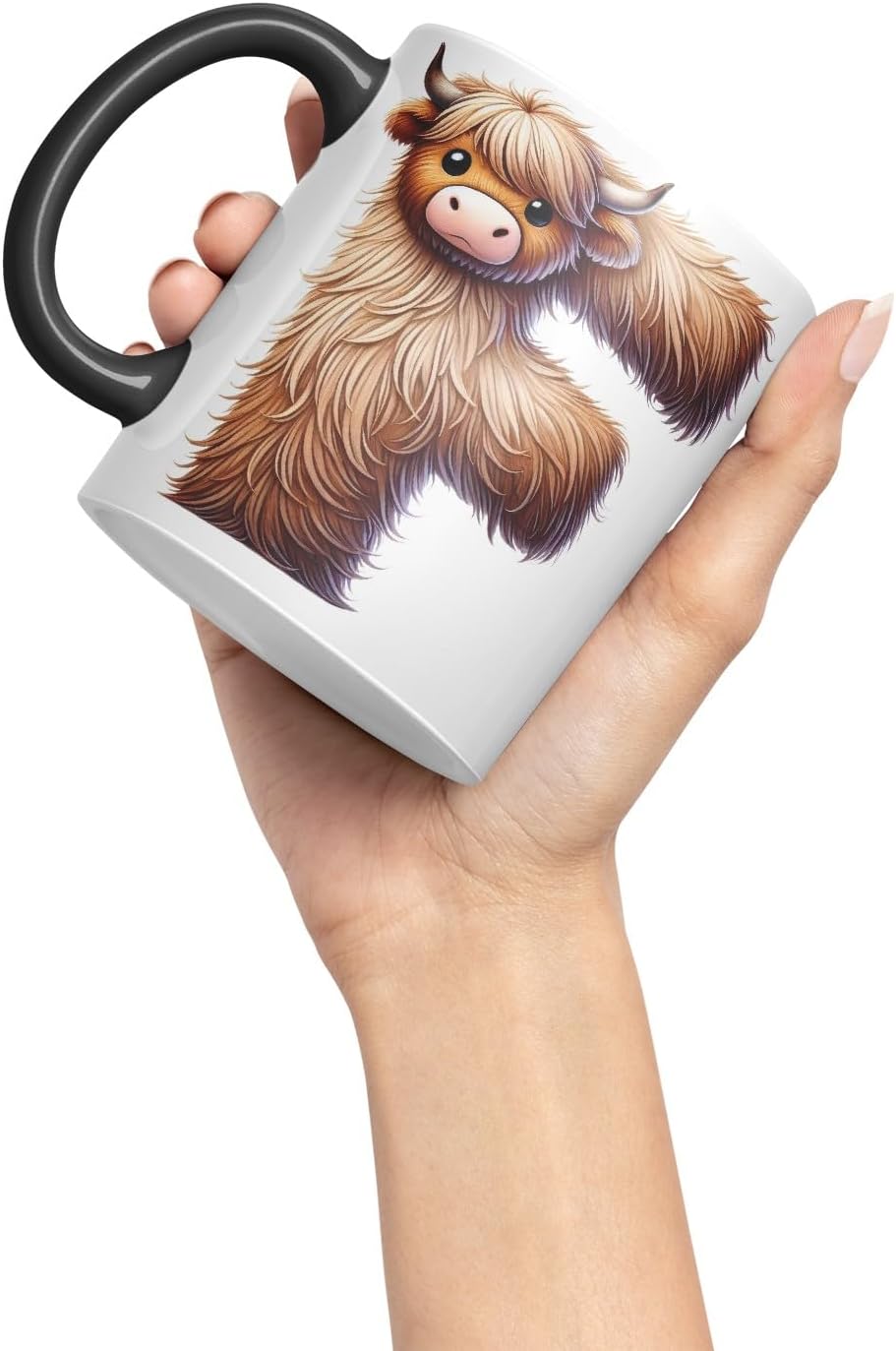 Highland Cow Alphabet Monogram Coloured Ceramic Cup Mug Letter F Rustic Farmhouse Animal Letter Gift V2 11oz (Black)