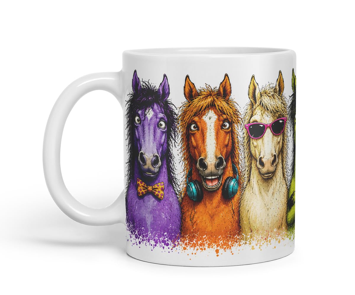 Vixar Horse Mug – Cute Horse Coloured Ceramic Mug Cup Gift, 11oz (Black)