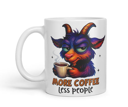 Vixar More Coffee Less People Funny Goat Mug – Coloured Ceramic Mug Cup Gift, 11oz (Black)