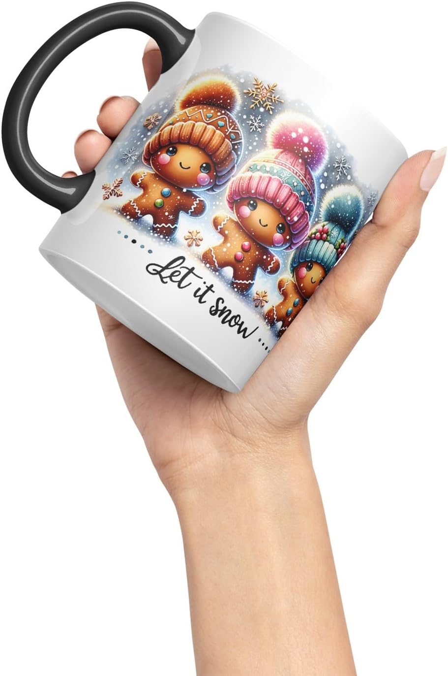 Vixar Let It Snow Cute Gingerbread Coloured Mug Cup Ceramic Christmas Winter Gift 11oz (Black)