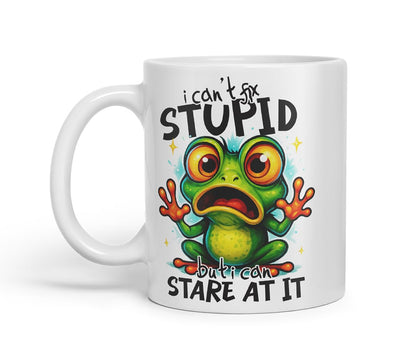 Vixar I Can't Fix Stupid But I Can Stare At It Funny Frog Mug – Coloured Ceramic Mug Cup Gift, 11oz (Black)