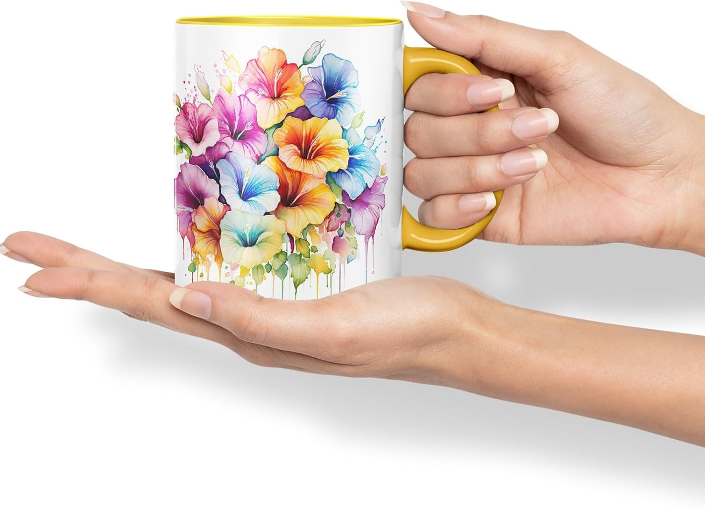 Vixar Petunia Patio Flower Mug Coloured Ceramic Mug Cup Gift, 11oz (Gold Yellow)