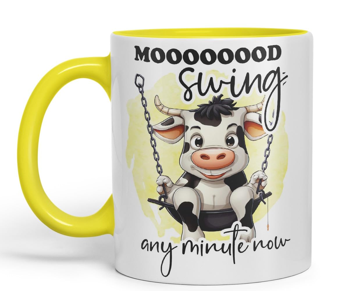 Vixar Mood Swing Any Minute Now Cow Joke Coloured Ceramic Mug Cup Gift, 11oz (Black)