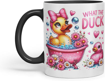 What The Duck Funny Mug – Coloured Ceramic Mug Cup Gift, 11oz (Black)