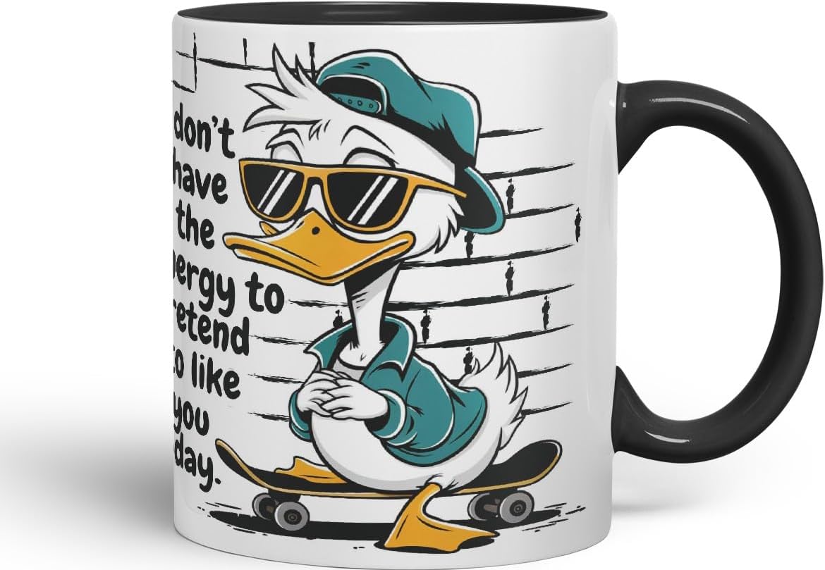 Vixar I Don’t Have The Energy to Pretend to Like You Today – Coloured Ceramic Mug Cup Gift, 11oz (Black)