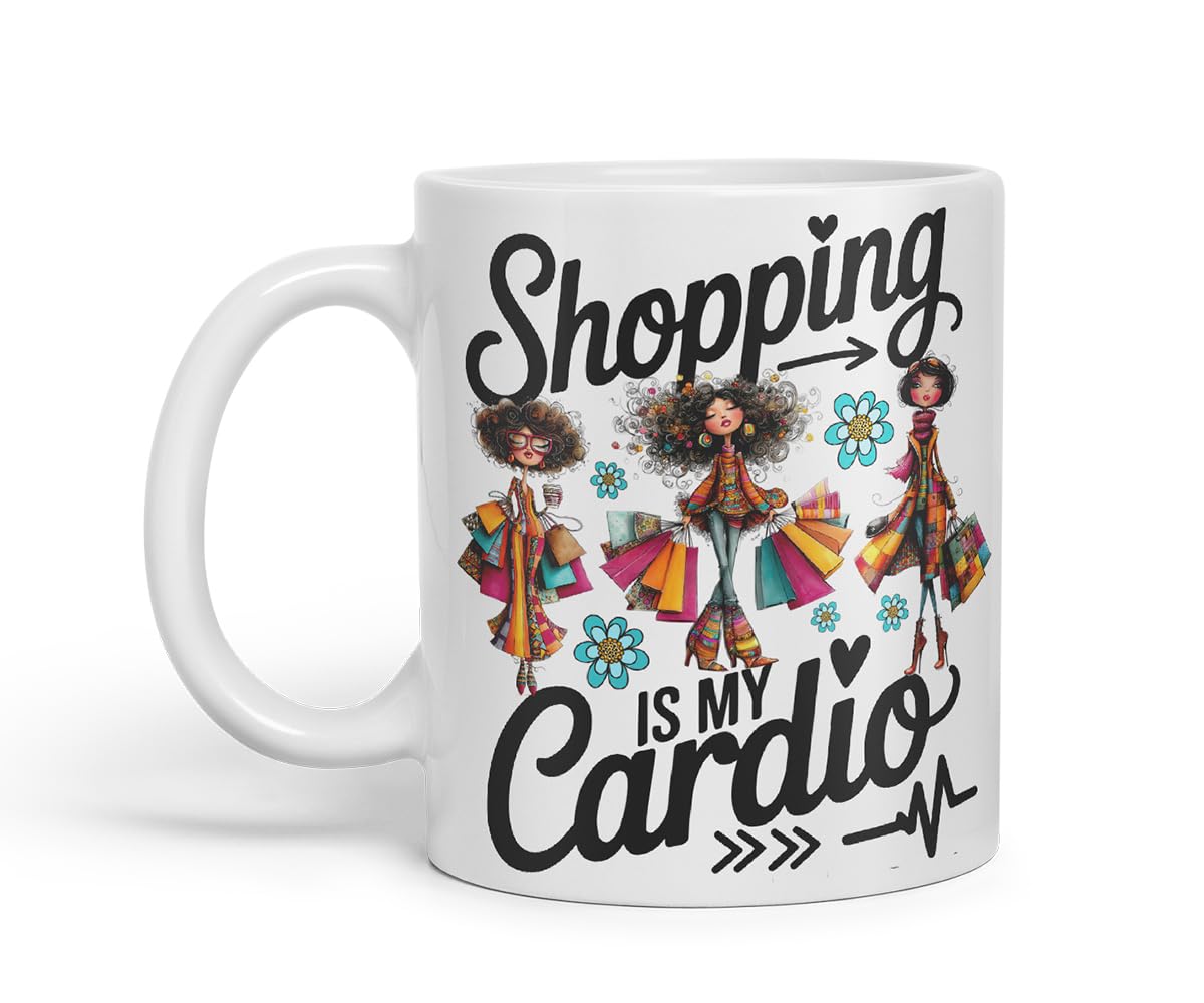 Vixar Shopping is My Cardio Mug – Coloured Ceramic Mug Cup Gift, 11oz (Black)