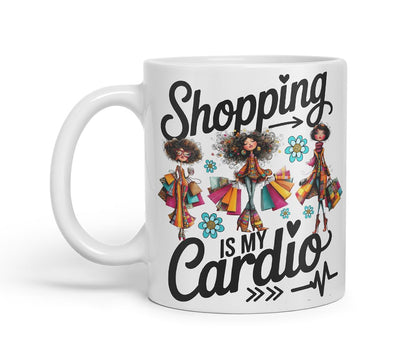 Vixar Shopping is My Cardio Mug – Coloured Ceramic Mug Cup Gift, 11oz (Black)