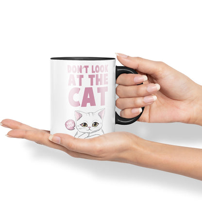 Vixar Don't Look at The Cat You Lose! Sarcastic Joke Ceramic Coloured Mug Cup for Tea Coffee Hot Brew 330ml 11oz