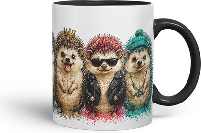 Vixar Hedgehog Mug – Cute Hedgehog Animal Coloured Ceramic Mug Cup Gift, 11oz (Black)