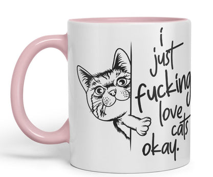 Vixar I just f_ucking Love Cats Okay, Hidden, Hiding Kitten cat Joke sarkasm Ceramic Coloured Mug Cup for Tea Coffee Hot Brew 330ml 11Oz Gift V2