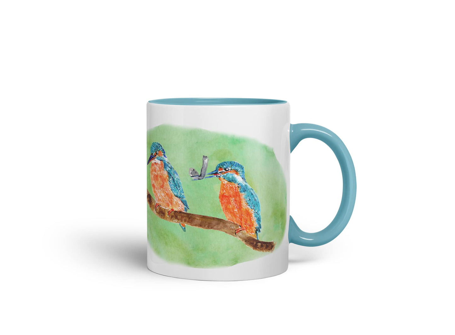 Vixar King Fisher Kingfisher Pair Bird Animals Watercolour Art Coloured Mug Cup Gift Birthday Work Office Tea Coffee
