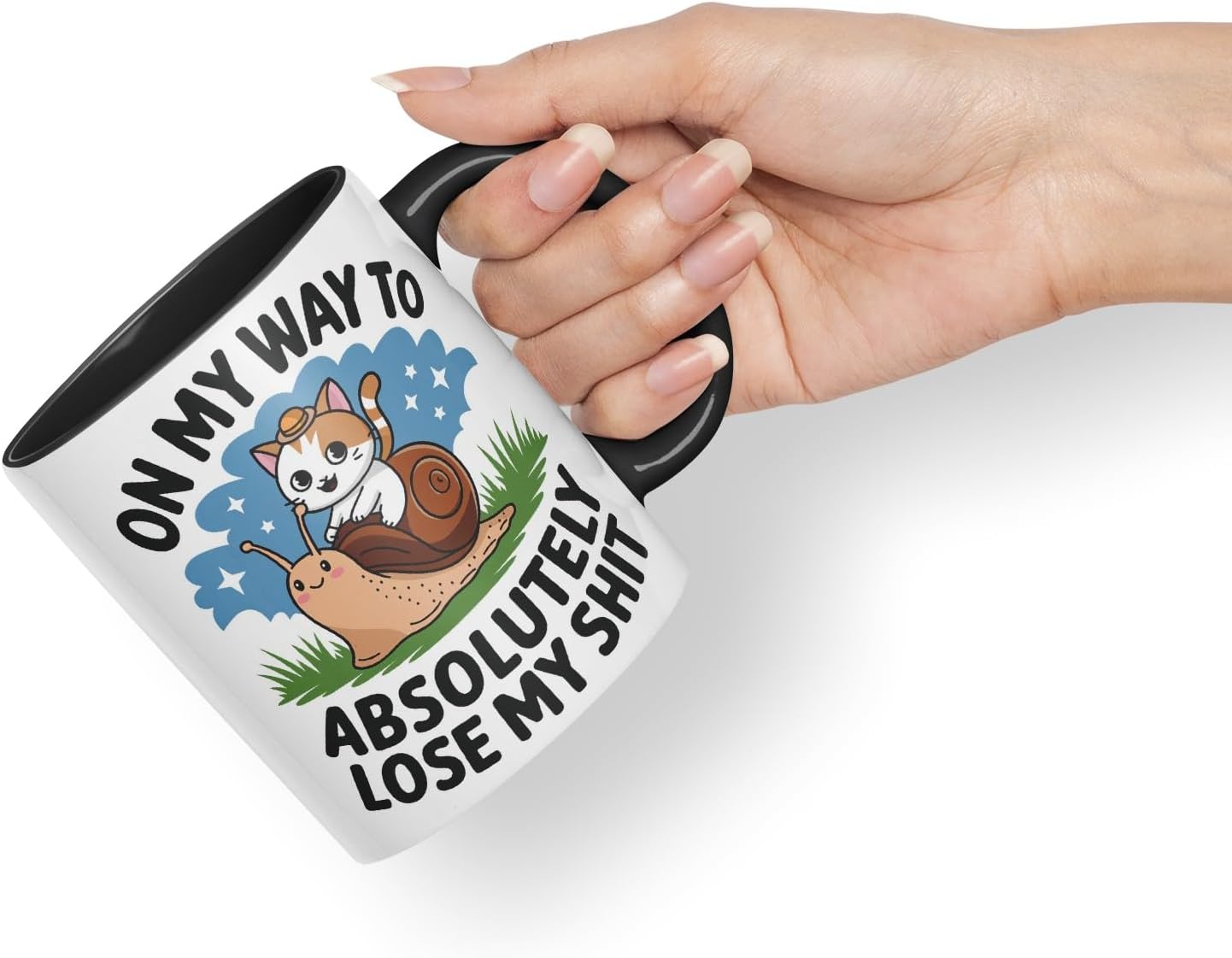 Vixar On My Way to Absolutely Lose My ** Sarcastic cat snailColoured Ceramic Mug Cup Gift, 11oz (Black)