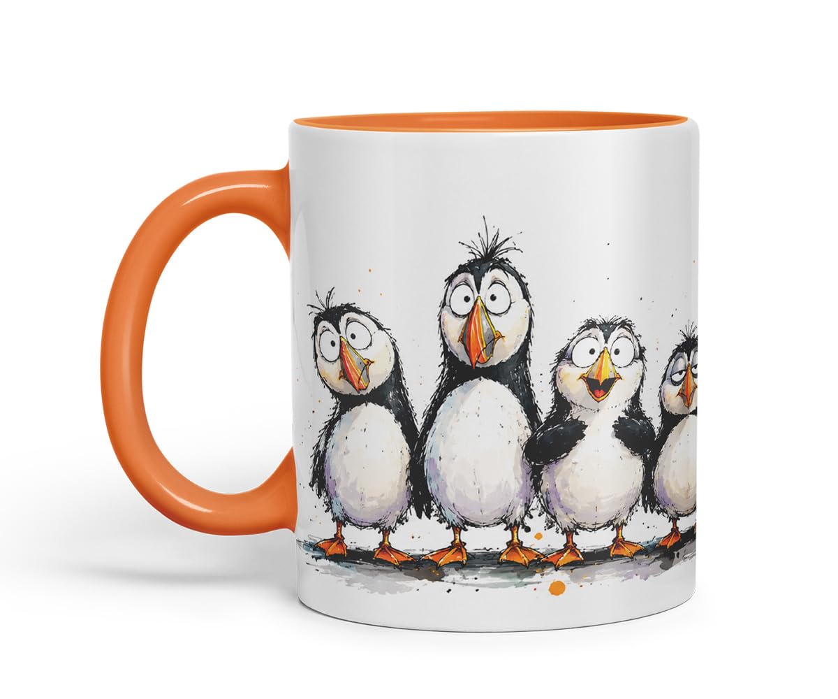 Vixar Puffin Bird Mug – Cute Puffin Bird Coloured Ceramic Mug Cup Gift, 11oz (Black)