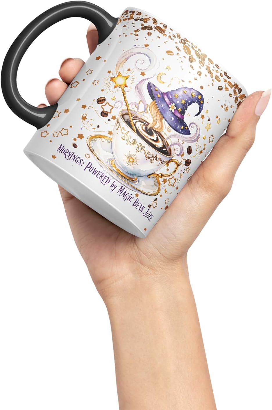 Vixar Magic Bean Juice Coffee Mug – Coloured Ceramic Mug Cup Gift, 11oz (Black)