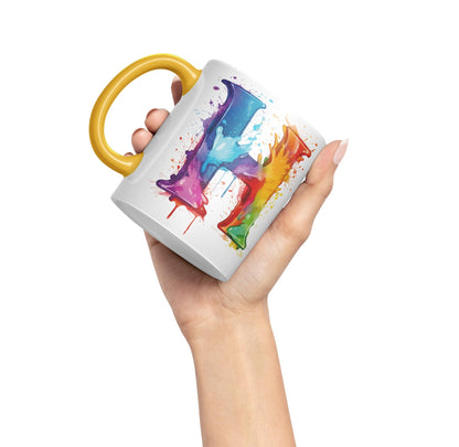 Letter H mug, Alphabet Letter H Monogram watercolour Ceramic Coloured Mug Cup for Tea Coffee Hot brew 330ml 11Oz Gift