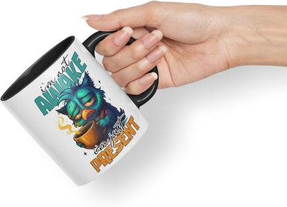 Vixar I'm Not Awake I'm Just Present Funny Owl Coffee Mug – Coloured Ceramic Mug Cup Gift, 11oz (Black)